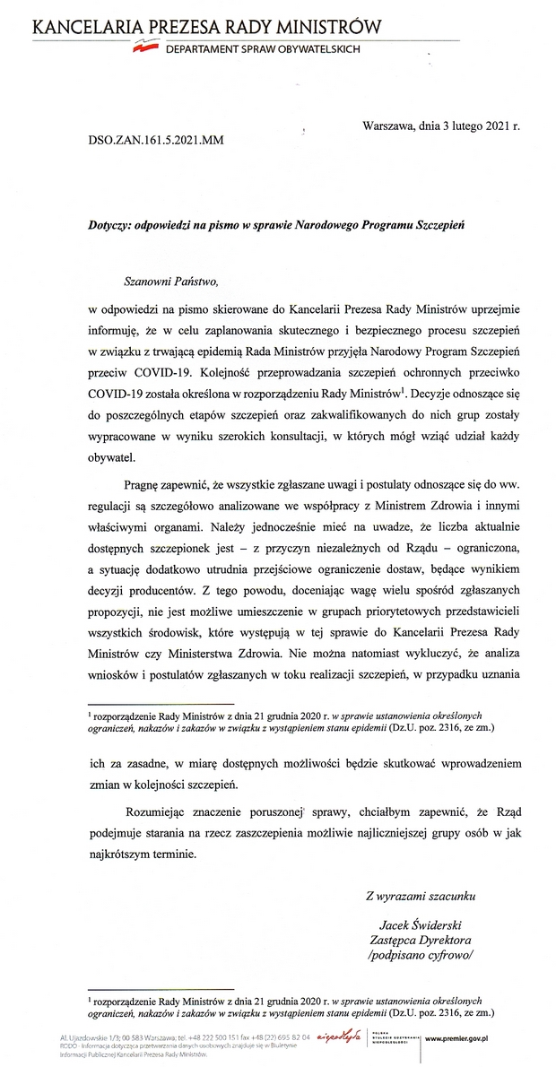 Kancelaria Rady Ministrów 05.02.2021